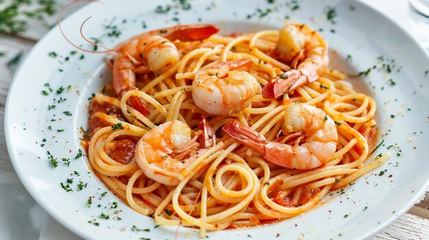 Photo pasta spaghetti with shrimps and sauce