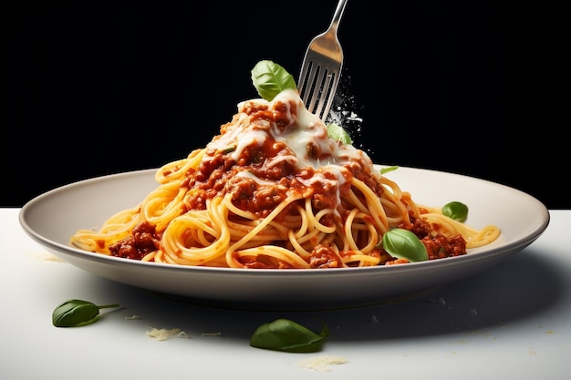 Pasta spaghetti with tomato sauce with dark background