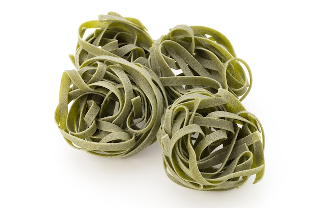 Pasta spinach, food on white isolated