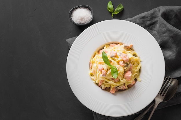 Pasta tagliatelle with trout and cream