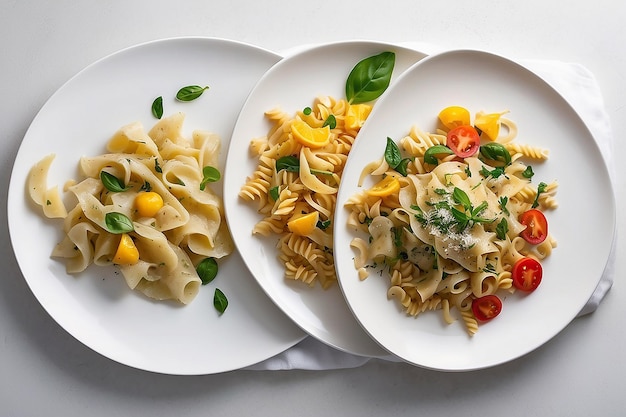 Foto variazione di pasta su piatto bianco