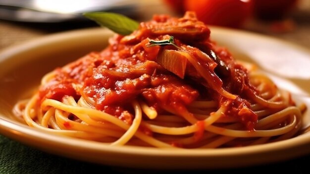 Foto pasta con salsa di amatriciana