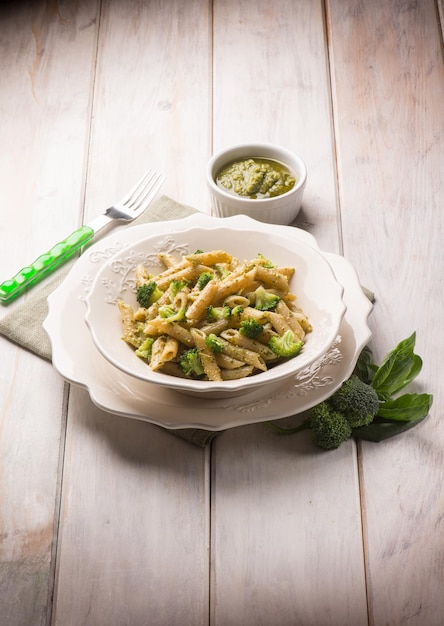 Pasta with broccoli and pesto sauce