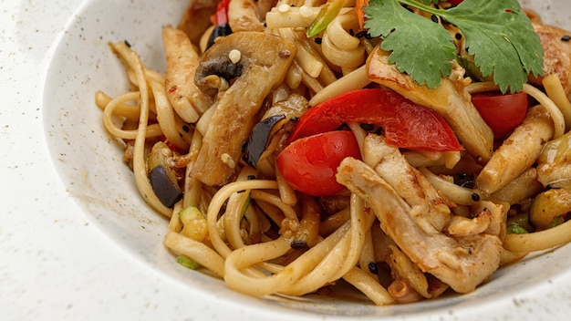 Pasta with chicken mushrooms and vegetables