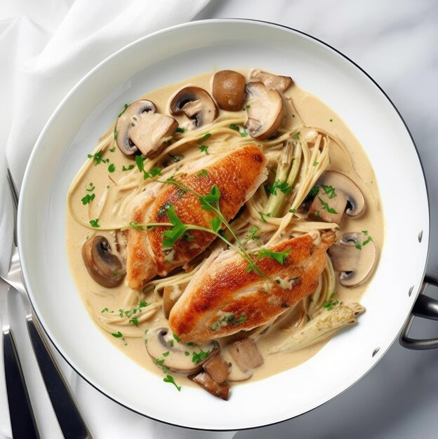 Pasta with chicken and mushrooms