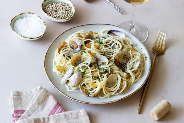 Pasta with clams Spaghetti alle Vongole Italian food