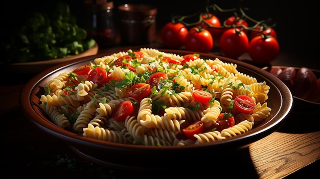 Pasta with fresh cherry tomatoes and basil