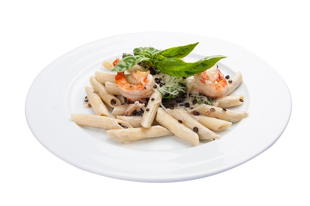 Pasta with lentils and shrimps Traditional Italian dish