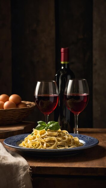 Pasta with meat vegetables and wine