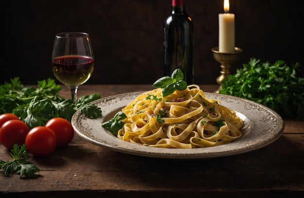 Pasta with meat vegetables and wine