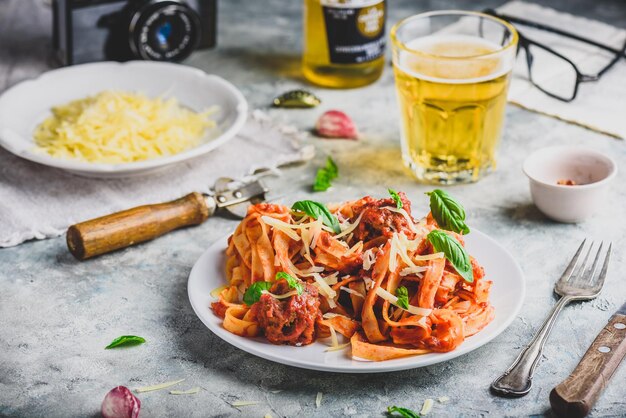 Pasta with mini meatballs