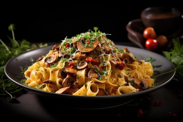 Pasta with mushrooms on plate