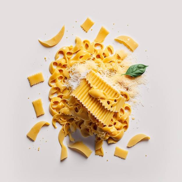 Pasta with parmesan cheese on white background