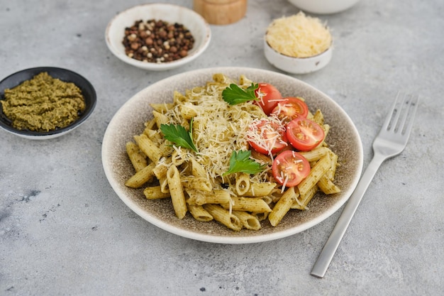 Pasta with pesto and cheese