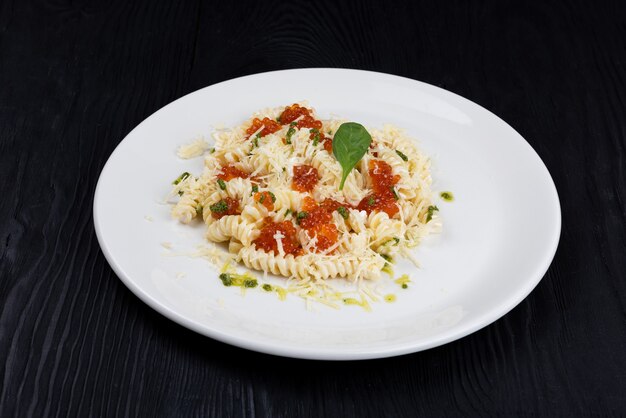 Pasta with red caviar