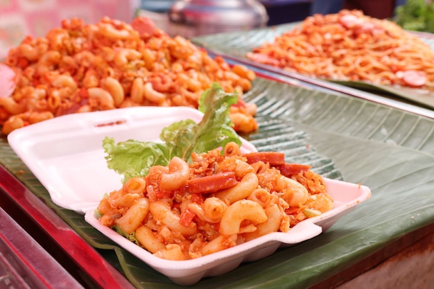 pasta with sausage at street food