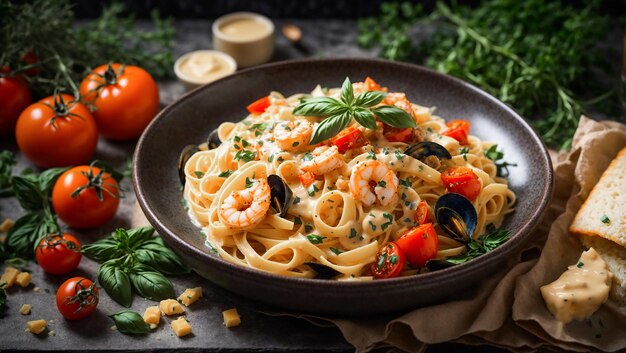 Pasta with seafood and shrimp