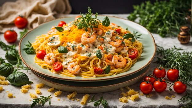 Pasta with seafood and shrimp