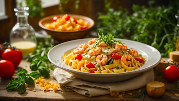 Pasta with seafood and shrimp