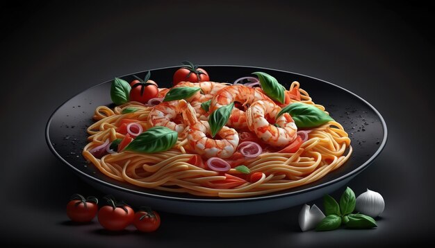 Pasta with shrimpFood backgroundHealthy food concept Healthy vegan food Healthy diet AI