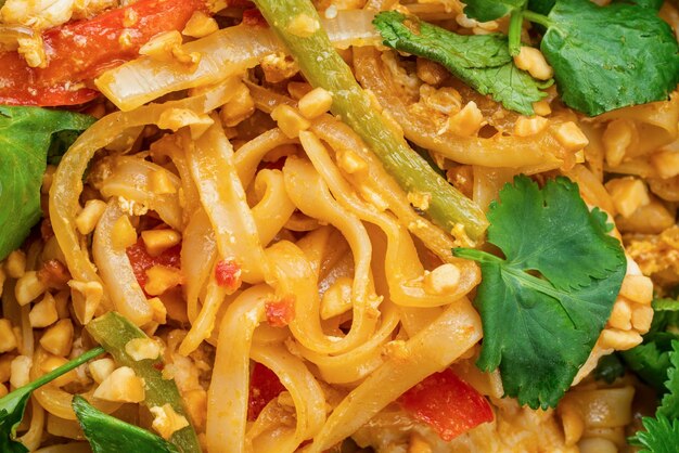 Pasta with vegetables closeup asian food