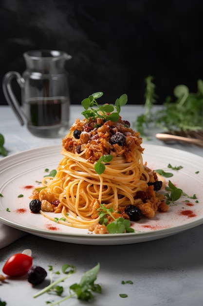 Pasta with vegetables on a plate italian food generative ai content