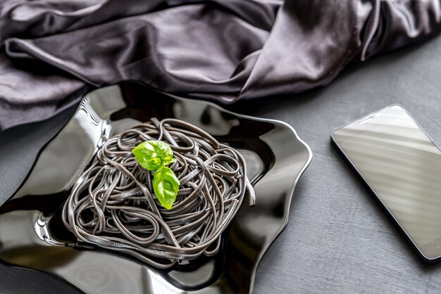 Pasta with wheat germ and black cuttlefish ink