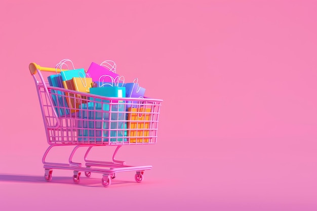 pastel 3d illustration of shopping cart on background