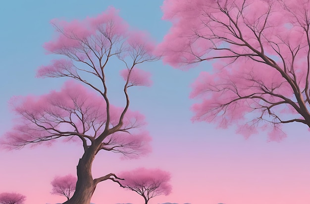 Pastel background with aesthetic pink gradient tree