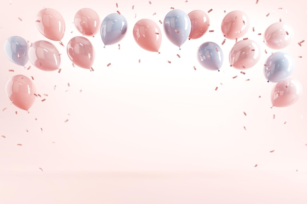 Фото Пастельные шары и конфетти на розовом фоне