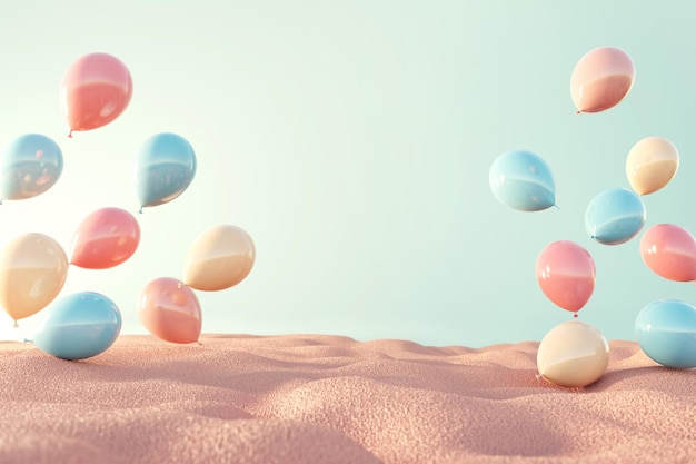 Pastel balloons on on sand beach