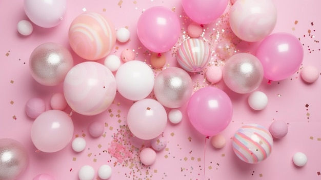 Pastel balloons and white confetti