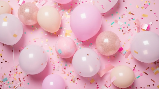 Pastel balloons and white confetti