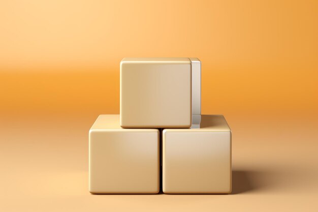 Photo pastel beige cube in a state of balance on a pastel yellow surface generative ai