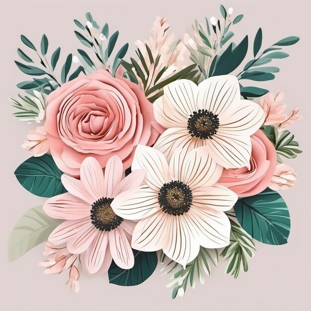 Foto pastel bloemen plat eenvoudige vectorillustratie