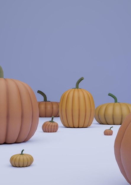 Pastel blue 3D autumn fall Halloween product display podium stand background pumpkins