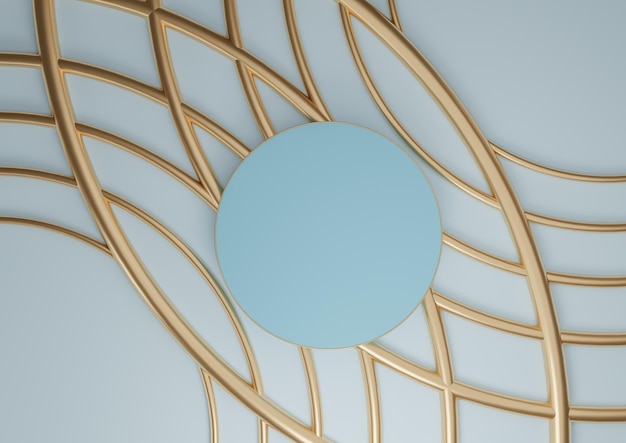 Pastel blue 3D display flat lay podium stand luxurious abstract composition golden lines ornaments