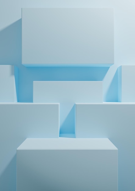 파스텔 블루 3D 제품 디스플레이 배경 최소한의 기하학적 벽지 연단 스탠드 프리젠 테이션