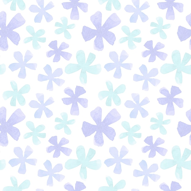 Pastel blue flowers seamless pattern on white background.