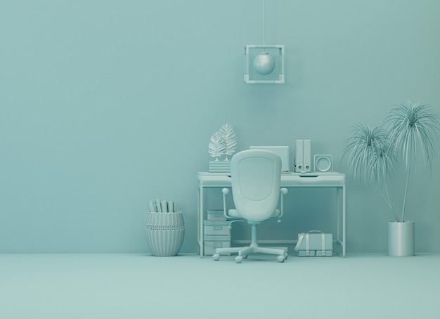 Pastel blue monochrome minimal office table desk Minimal idea concept for study desk and workspace