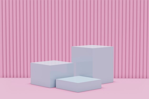 Pastel blue pedestal for display. Empty product stand with geometrical shape. 3d render.