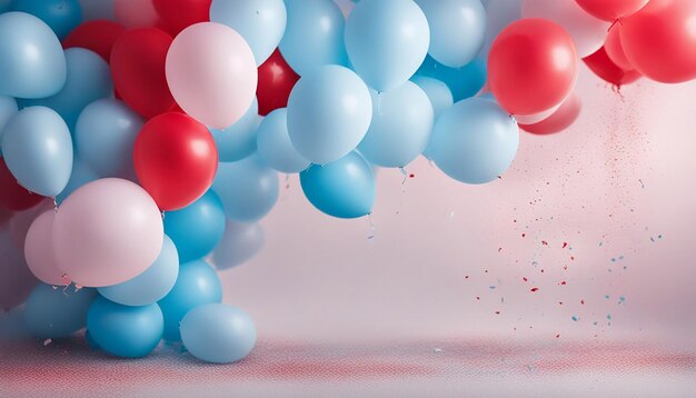 pastel blue and red smoke clouds festive balloons and confetti generated by AI