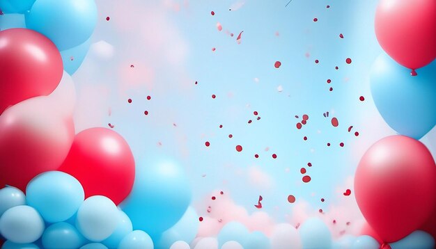 pastel blue and red smoke clouds festive balloons and confetti generated by AI