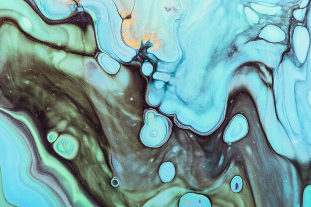 Pastel blue spots and mint waves Acrylic Fluid Art Abstract stone background or texture