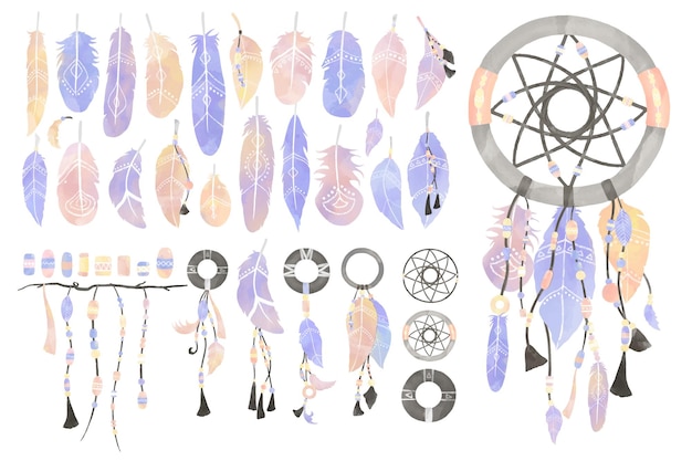 pastel bohemian png feather and dreamcatcher set