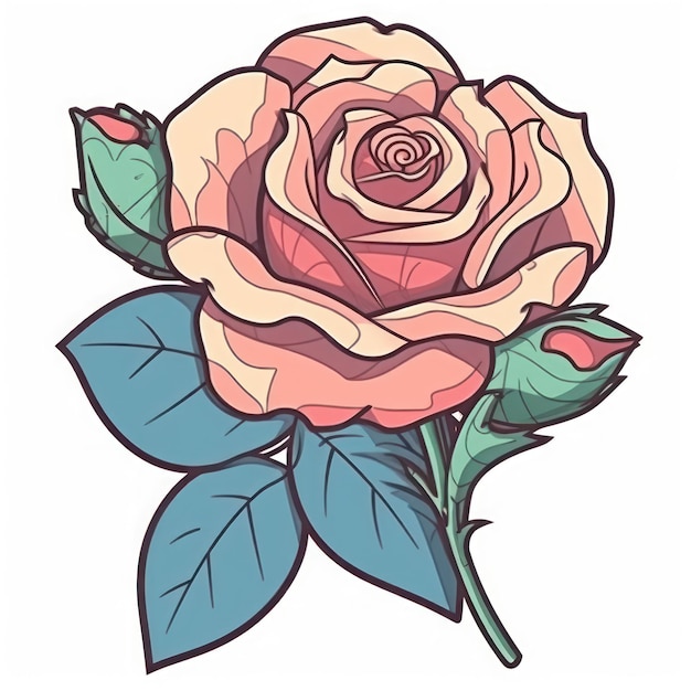 Pastel cartoon rose flower design on vector background generative ai