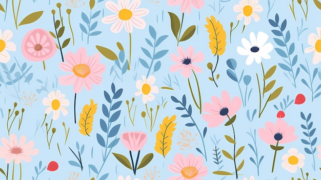 Pastel cheerful flower seamless pattern