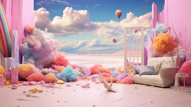 Pastel collage of surreal art elements background