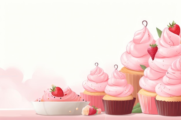 Pastel color background with copy space assorted mini cakes for bakery and confectionery concept