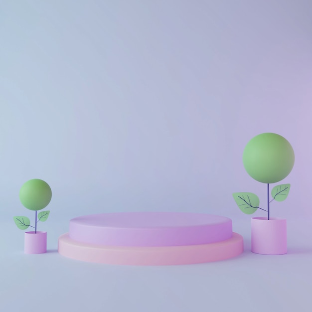 pastel color circle podium with couple plant